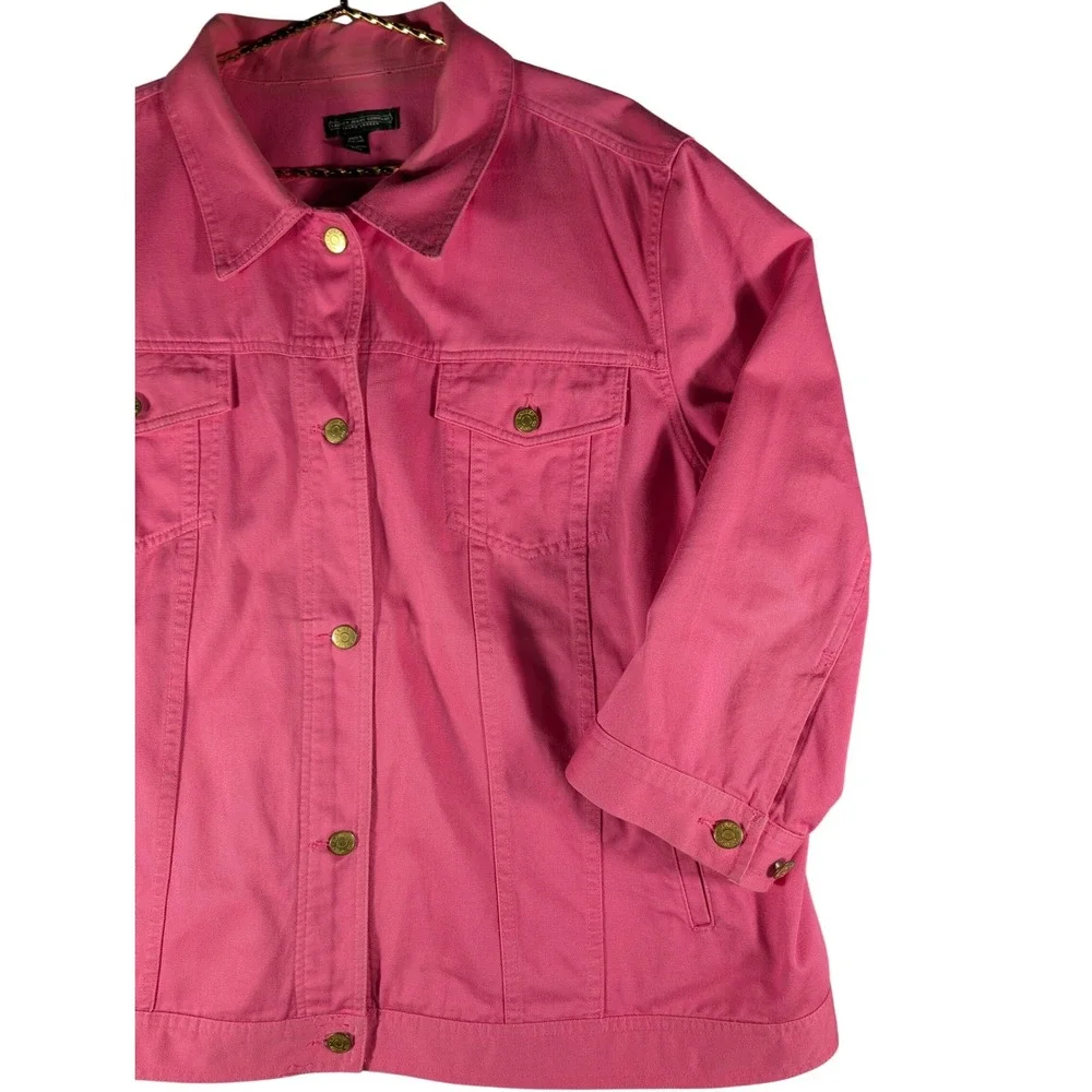 Lauren Jeans Co Ralph Lauren Pink Denim Trucker Jacket 3/4 Sleeve Women's 3XL - Picture 2 of 10